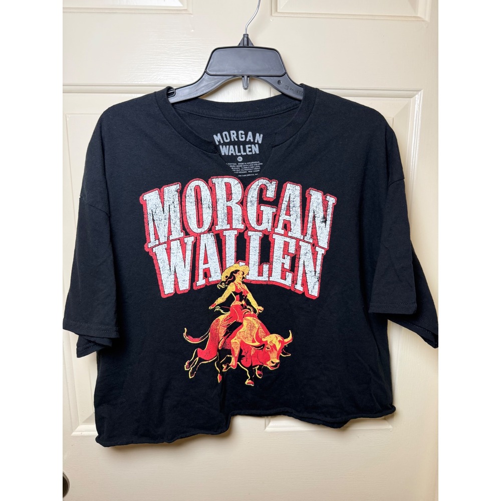 Morgan Wallen Long Live Cowgirls Black Graphic Crop Top Shirt XL Distressed